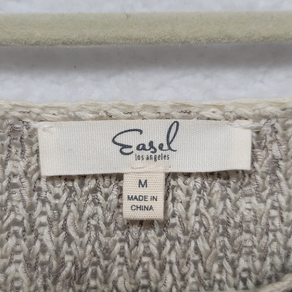 American Flag Knit Sweater Crew Neck Cream & Black Easel Los Angeles - Picture 6 of 7